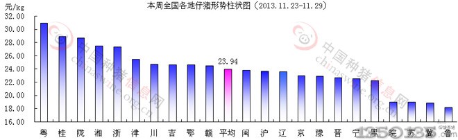 2013年11月月底仔猪价格柱形图